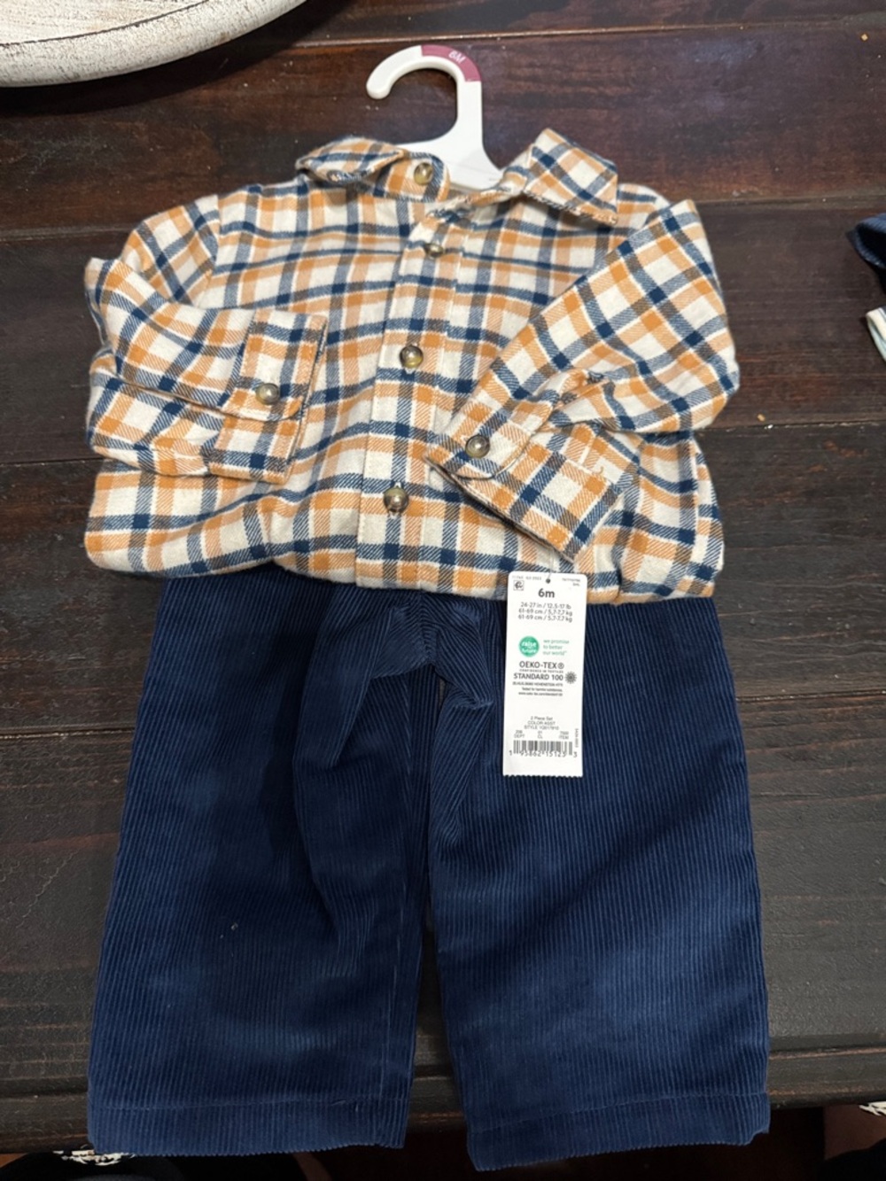 Carter's Boys Plaid Flannel Shirt and Navy Corduroy Pants Set